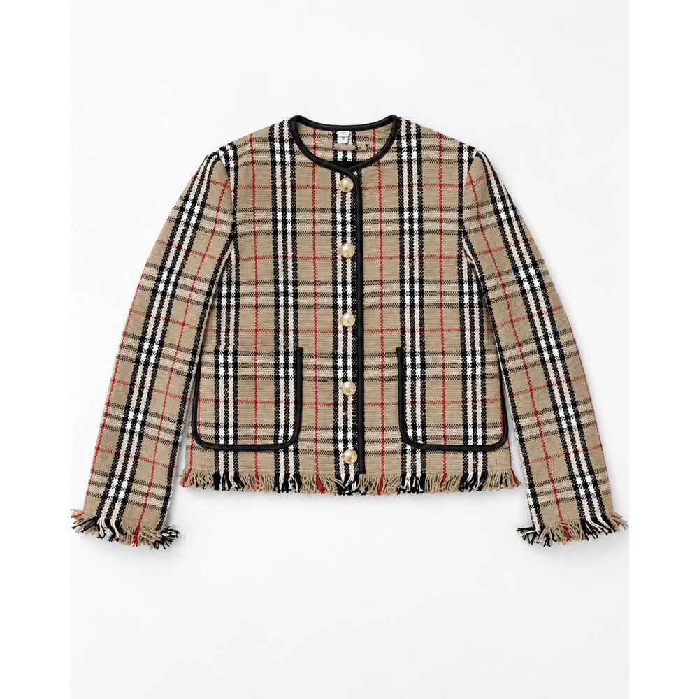 BURBERRY Upney Vintage Check Bouclé Collarless Jacket, Size 4 - Picture 3 of 10